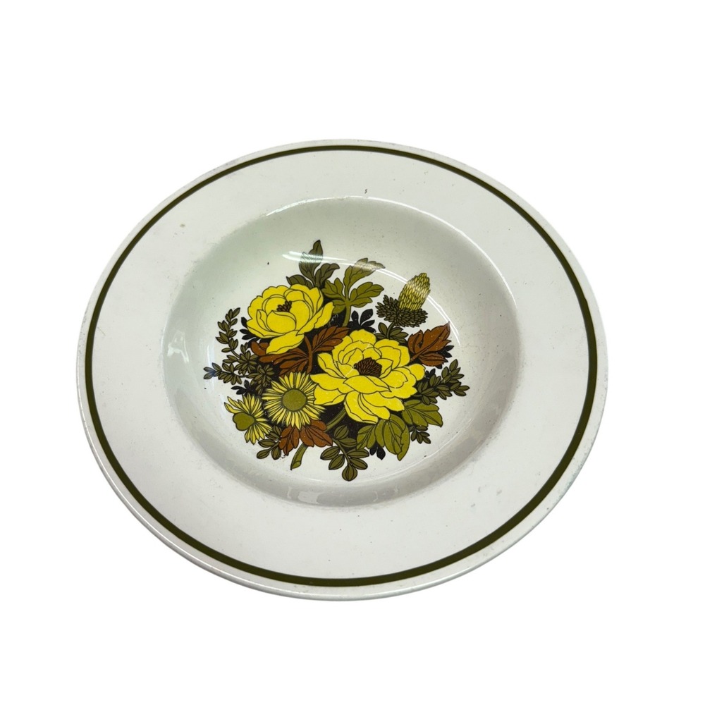 Grindley Mayflower Soup Bowl Staffordshire England Yellow Floral Ironstone 8.75"